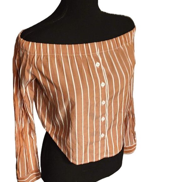 Rust Off the Shoulder Striped Blouse Large - Picture 2 of 4